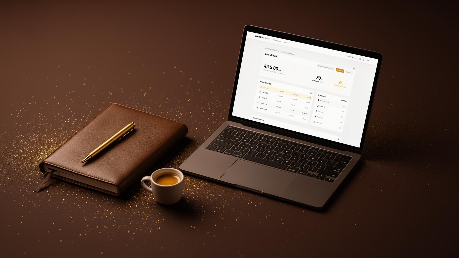 Eleganter Arbeitsplatz mit Laptop und Notizbuch